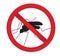 Red sign ban mosquito. Stop mosquito insect. Vector illustration