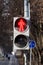 A red signal on the traffic light for pedestrians. Pedestrian traffic is prohibited