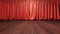 Red silk curtains closed. Theater and cinema concept. Theater stage, performance in front of the public, concert. Awards
