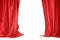 Red silk curtains for theater and cinema spotlit light in the center. 3d rendering