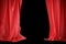 Red silk curtains for theater and cinema spotlit light in the center. 3d rendering