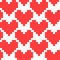 Red simple cute cross stitch hearts on white canvas seamless pattern, vector