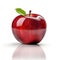 Red single realistic shiny apple with reflection on white background. AI generative illustration