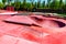 Red skate, roller and bike park with tubes, springboard and jumps