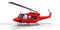 Red small military transport helicopter on white isolated background. The helicopter rescue service. Air taxi