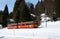 Red small train in Jura mountain