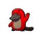 Red Smiling Platypus Waving Cartoon Illustration