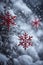 Red snowflake in a snowy environment, xmas background, christmas time