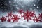 Red snowflake in a snowy environment, xmas background, christmas time