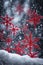 Red snowflake in a snowy environment, xmas background, christmas time