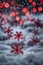 Red snowflake in a snowy environment, xmas background, christmas time