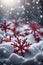 Red snowflake in a snowy environment, xmas background, christmas time