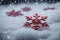 Red snowflake in a snowy environment, xmas background, christmas time