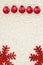 Red snowflakes ornaments Christmas and snowflake background on beige sherpa material