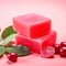 Red Soap Bar Isolated, Body Care Cosmetic, Fruit Soapy Detergent, Solid Shampoo, Glycerin Soap