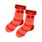 Red socks with pompons. Warm clothes in the cold season