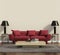 Red sofa in a modern contemporary living room