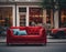 Red sofa in the street of the old town