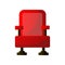 Red soft cinema armchair, textile material, film vision