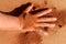 Red soil hand shape on sand like aboriginal art style