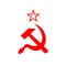 Red soviet sickle and hammer, communist USSR symbol on white