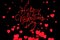 Red sparkle glitter happy valentine day word shape with red heats shape rise flowing on black background with alpha channel matte,