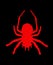 Red spider symbol. Tarantula vector silhouette isolated on black background. Arachnophobia.
