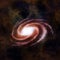 Red spiral galaxy against black space