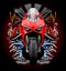 red sport motorbike with waves and samurai background