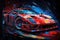 Red Sports car colorful colorburst abstract background acryl painting. AI generated