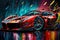 Red Sports car colorful colorburst abstract background acryl painting. AI generated