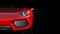 Red sports car, front end and headlights of a sport automobile, race car isolated on black background, 3D render