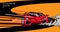 Red sports car on the road. Modern and fast vehicle racing. Super design concept of luxury automobile. Vector illustration