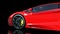 Red sports car, wheel and left side of a sport automobile, race car isolated on black background, 3D render