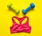 red, sports, top, dumbbell, yellow, background, top view, clothi