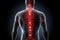 Red spot signifies pain in the spine, man with backache and lower back injury