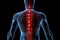 Red spot signifies pain in the spine, man with backache and lower back injury