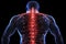 Red spot signifies pain in the spine, man with backache and lower back injury