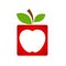 Red square apple fruit icon with green leaf, business concept, s