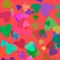 A red square background filled with colorful hearts