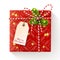 Red square christmas gift box with tag