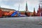 Red square with decoration, preparation for 9th of May Victory day in Moscow. Russia