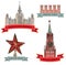 Red Square, Kremlin. Moscow City symbol set