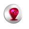 Red Square root of x glyph icon isolated on transparent background. Mathematical expression. Silver circle button.