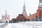 Red Square during snowfall in winter, Moscow