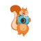 Red Squirrel Taking Picture With Photo Camera Humanized Cartoon Cute Forest Animal Character Childish Illustration