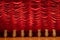 Red stage curtain with spotlights