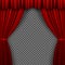 Red Stage Curtain. Theatre curtains on transparent background. Vector illustration