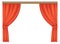 Red stage drapery. Open cartoon theater curtains