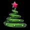 Red star green stylized Christmas tree Xmas balls decoration